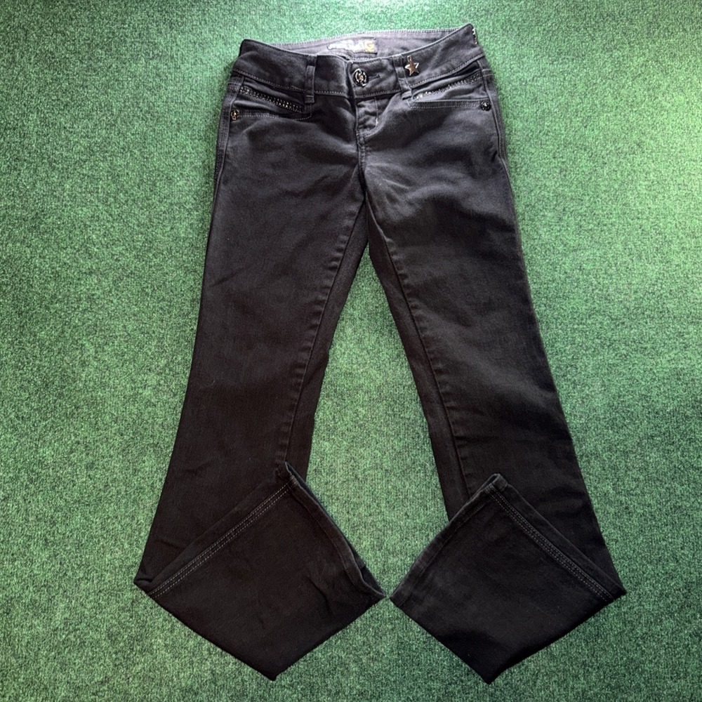 G by GUESS Womens Size 25W Dark Wash Bootcut Jeans Metallic Rose G Back Pockets